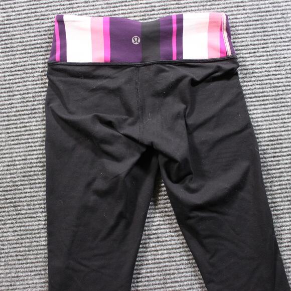 Lululemon Wunder Under Crop Womens 2 Black Pink Stripe Luon - Picture 5 of 7